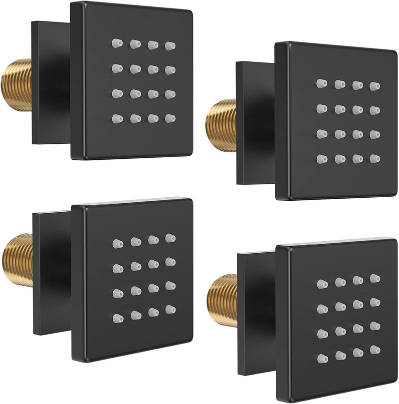 Bostingner Shower Body Spray Jets, Matte Black Brass Square Shower Body Sprayer Spa Massage Showerhead Wall Mount Nozzles NPT 1/2”-4PCS (Matte Black) - Image 1